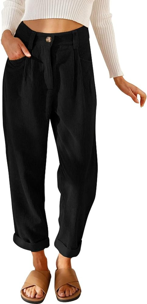 Acelitt Womens Elastic Waist Straight Leg Corduroy Pants with Pockets, S-2XL | Amazon (US)