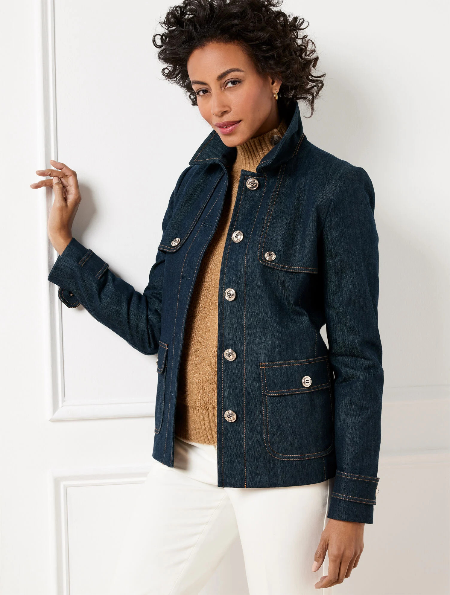 Refined Denim Short Trench Coat | Talbots