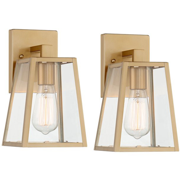 John Timberland Modern Outdoor Wall Light Fixtures Set of 2 Soft Gold Metal 10 3/4" Clear Glass f... | Walmart (US)