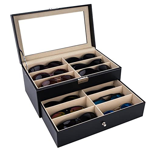 AUTOARK Leather 12 Piece Eyeglasses Storage and Sunglass Glasses Display Drawer Lockable Case Organi | Amazon (US)