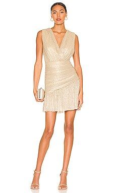 BCBGMAXAZRIA Ruched Mini Dress in Gold from Revolve.com | Revolve Clothing (Global)