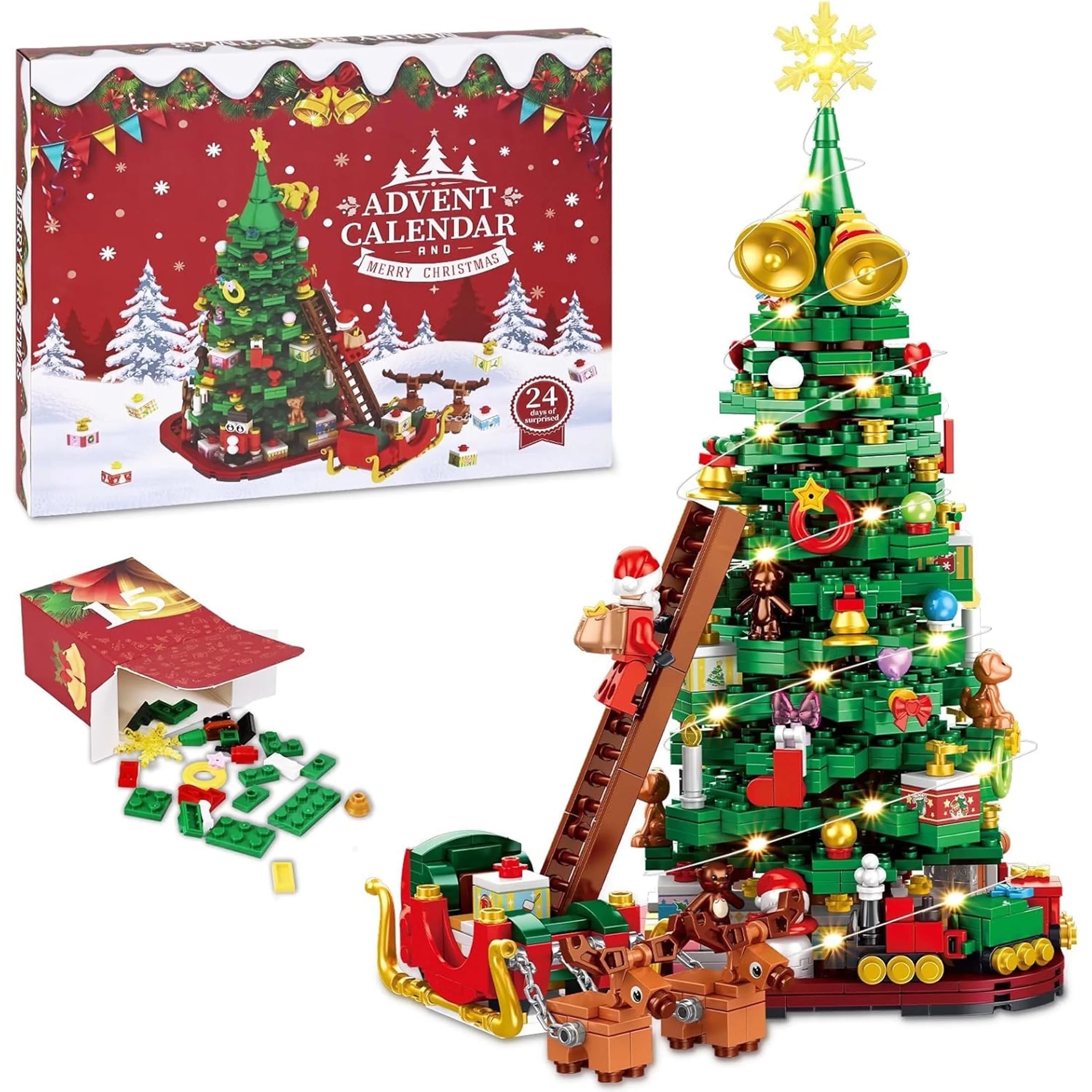MecTo 2025 Christmas Tree Train Advent Calendar Building Block Set Santa Claus Train & Moose Deco... | Walmart (US)