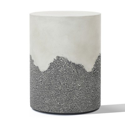 LuxenHome Outdoor Patio Table, 17" Gray and Cream Cement Round Side Table,Modern Garden Decorative Stool,Outdoor Accent End Table | Target