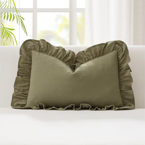 Kevin Textile 12x20 Inch Lumbar Pillow Cover 1 Pack 100% Cotton Lace Ruffles Scalloped Decorative... | Amazon (US)
