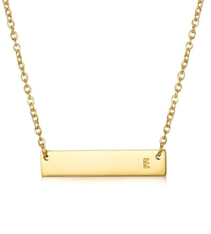LOYALLOOK Stainless Steel Gold Tone Initial Bar Necklace Alphabet Pendant Necklace 16" with 2" Exten | Amazon (US)