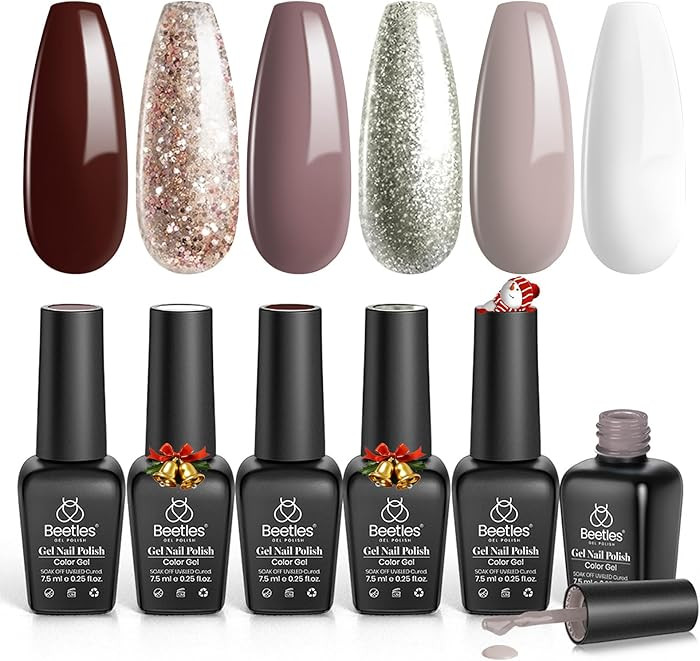 Beetles Winter Gel Polish Set - 6 Colors Brown Gel Nail Polish Christmas, Burgundy Red Brown Cham... | Amazon (US)