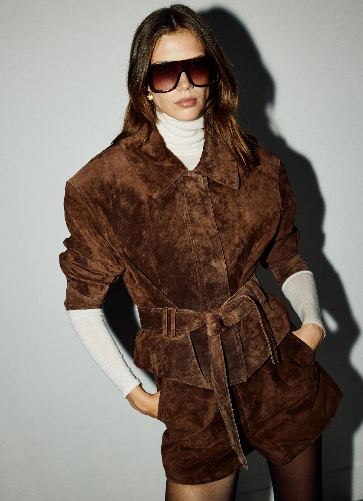 Brown Suede Belted Jacket | DE SAVARY LONDON