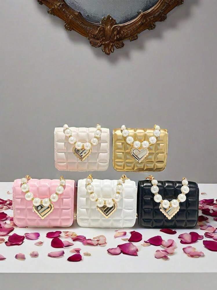 1pc Pearl Heart-Shaped Lock Handbag Personalized Princess Bag Fashion Chain Bag Textured Crossbody Bag Fresh And Sweet Handbag, Suitable For Girls To Go Out Shopping Daily Coin Purse | SHEIN