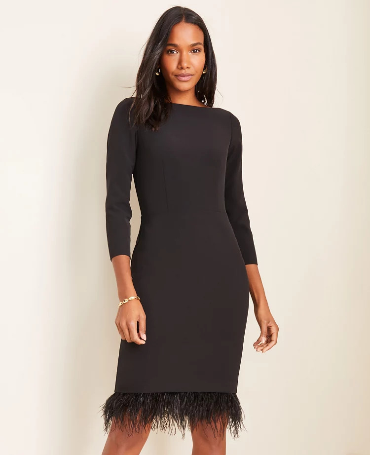 Feathered Boatneck Sheath Dress | Ann Taylor | Ann Taylor (US)