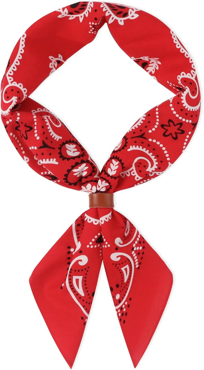 27.5 Inches Western Bandana Scarf With Leather Scarf Buckle, 100% Cotton Neck Scarf for Men Cowbo... | Amazon (US)
