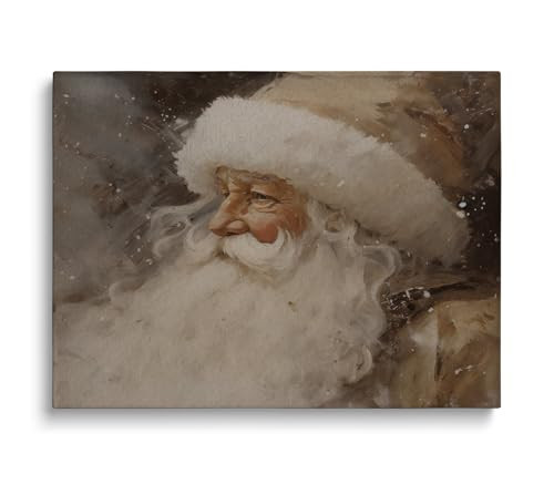 Neutral Rustic Santa, Vintage Christmas Print, Beige Holiday Decor, Winter Office Fireplace Decor - 24x36inch Unframed | Amazon (US)