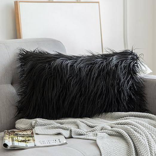 MIULEE Decorative New Luxury Series Style Black Faux Fur Throw Pillow Case Cushion Cover for Sofa... | Amazon (US)
