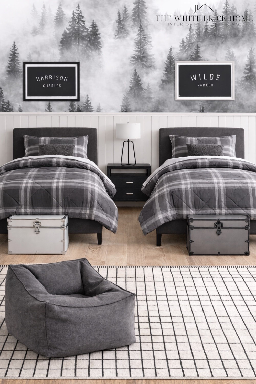 A fun shared bedroom layered with cozy plaid bedding, warm white oak flooring, and clean ship lap for a balanced modern - classic kids bedroom. 
🖤🖤
Kids room, kids bedroom, shared bedroom, kids room bedding, shared kids bedroom, boys room, boys bedroom design, boys bedroom decor, boys room rug, boys room chair, boys room wall art, mountain boys room, boys room decor ideas, boys room design, shared boys bedroom, boys room bed, boys room lamp, boys room decor, boys room design ideas, home decor, home design, wayfair, pottery barn teen, minted 


#LTKSaleAlert #LTKHome #LTKKids