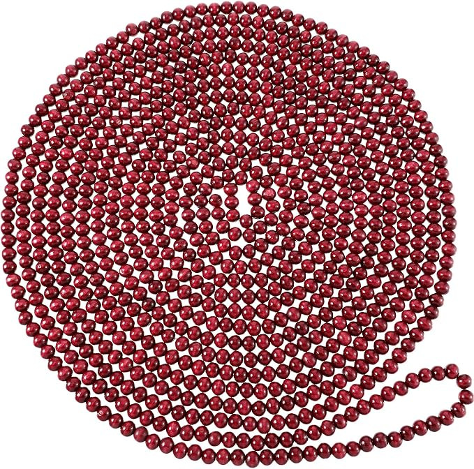 Wooden Bead Garland Red Round Bead Wreath Christmas Party Holiday Decorations (Wine Red, 2) | Amazon (US)
