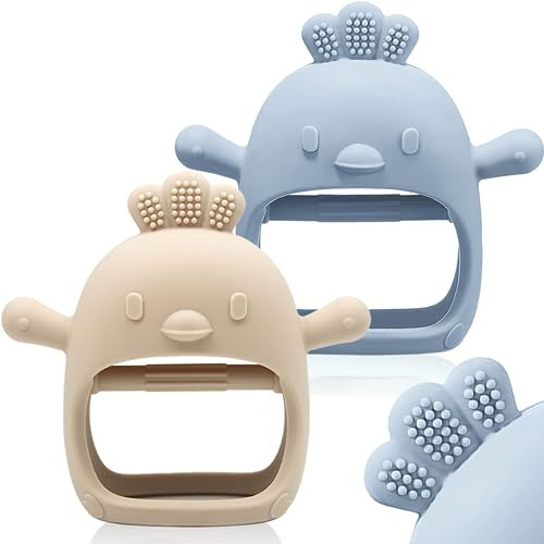 2 Packs Baby Teething Toy for 0-6 6-12 Months, Food Grade Silicone Teething Mitten, Anti Dropping Wrist Hand Teethers Baby Chew Toys for Sucking Needs, BPA Free | Amazon (US)