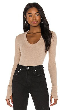 Enza Costa X REVOLVE Cashmere Easy Cuffed U Bodysuit in Khaki from Revolve.com | Revolve Clothing (Global)