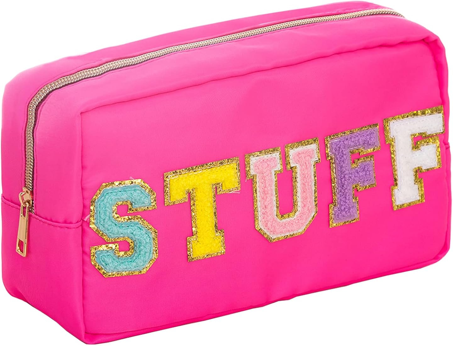 Chenille Letter Makeup Bag with Letter Patches Nylon Makeup Bag Stuff Pouch Varsity Letter Cosmetic  | Amazon (US)