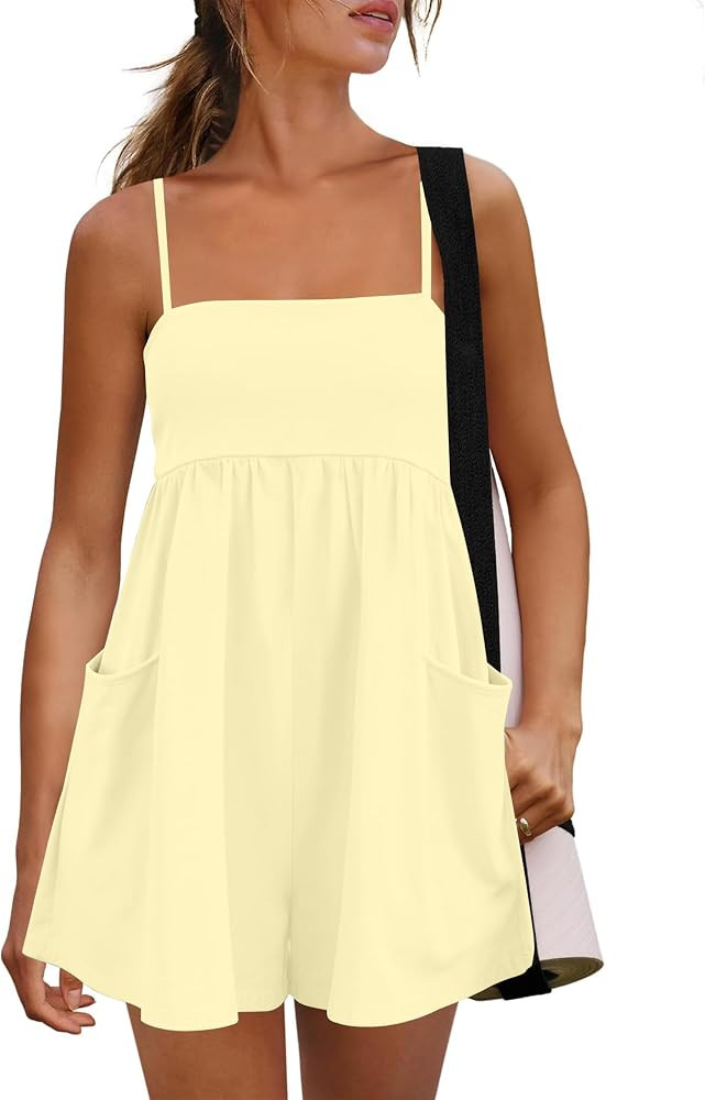 Womens Summer Rompers 2026 Adjustable Spaghetti Strap Short Jumpsuit Casual One Piece Outfits wit... | Amazon (US)