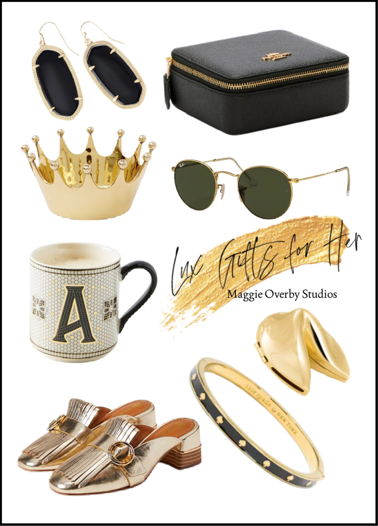 Black and gold, gold slide, black and gold, gifts for her, gold gifts, sun glasses, jewelry box, 

#LTKGiftGuide #LTKHoliday #LTKhome