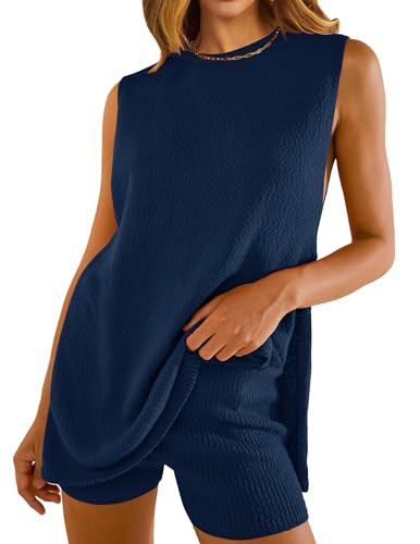 NENONA Women's Summer Sleeveless Sweater Lounge Sets Casual Knit Tunic Tops and Shorts 2 Piece Be... | Amazon (US)