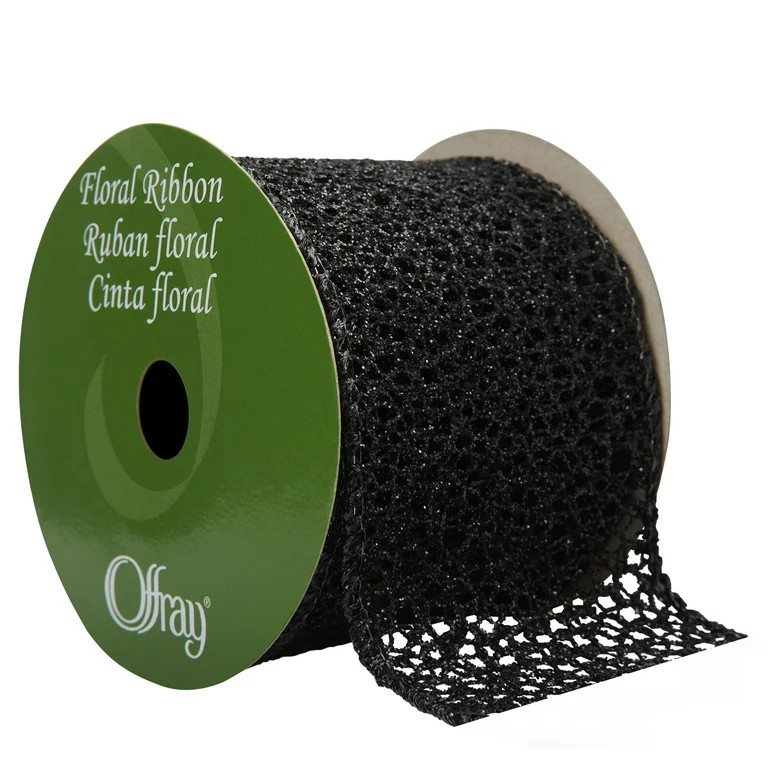 Offray Ribbon, Black Glitz 2 1/2 inch Polyester Ribbon, 9 feet | Walmart (US)