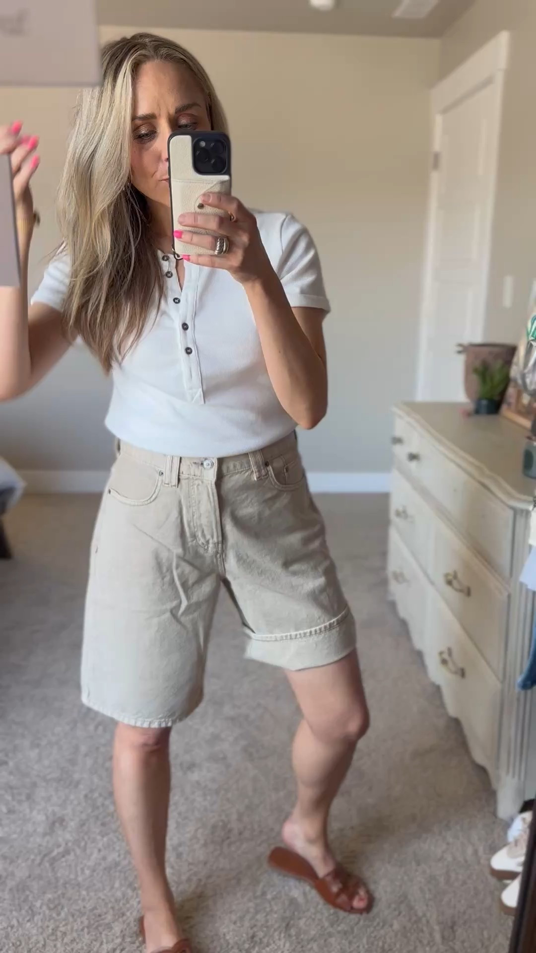 I LOVE this color and these are so lightweight that they will be very nice for summer.

Mid price point and for sure keeping! I’m almost 5 ft 3 in and will probably cuff or cut them a bit. If you are tall they would be perfect for you. Such a great option if you are looking for something more unique than the regular denim Bermuda.

I did my true to size. You could for sure size down if you want them more fitted.

#LTKSeasonal #LTKFindsUnder100 #LTKStyleTip