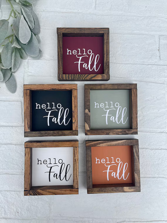 Hello Fall Farmhouse Sign - Fall Tiered Tray & Home Decor - Rust orange, Maroon, Sage, Black and ... | Etsy (US)