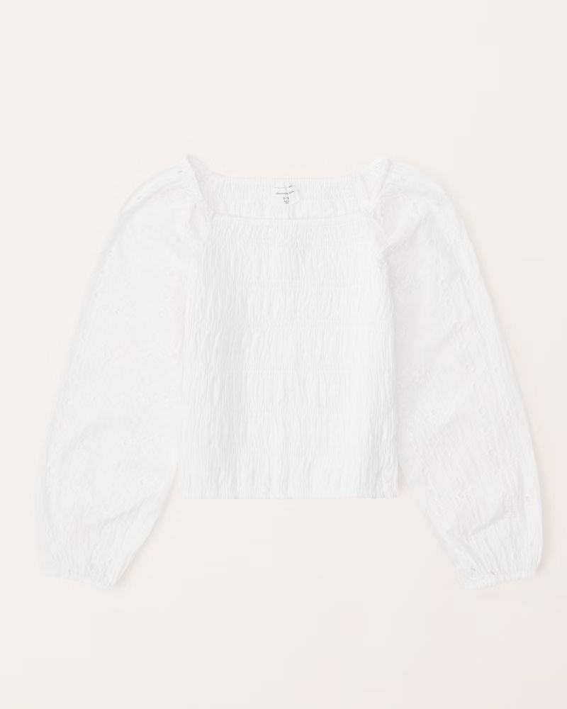 girls long-sleeve eyelet smocked top | girls new arrivals | Abercrombie.com | Abercrombie & Fitch (US)