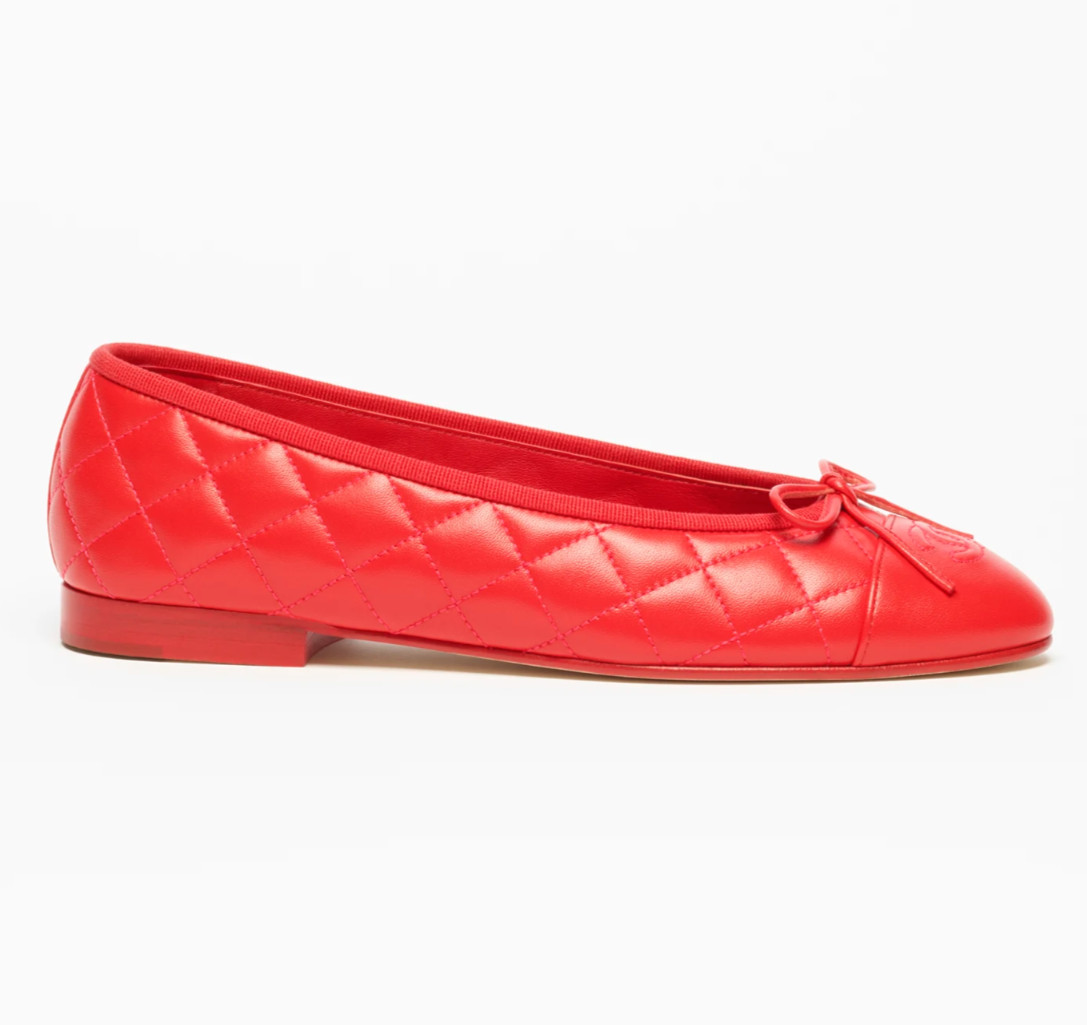 Chanel 26B Cherry Red Lambskin Quilted CC Logo Bow Ballet Ballerina Flat 40 | eBay | eBay US