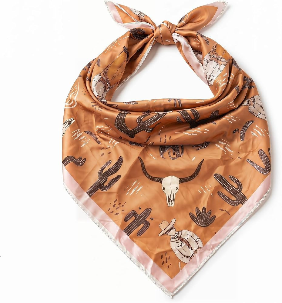 Satin Silk Scarves Western for Men Women 27"X27" Cowgirl Bandanas Single Sided Multi-Purpose Hand... | Amazon (US)