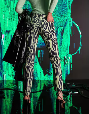 ASOS DESIGN mid rise '90's' straight leg jean in green swirl print | ASOS (Global)