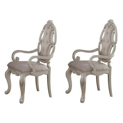 Elegant Beige Upholstered Arm Chairs With Button Tufting, Perfect For Traditional And Luxurious Dining Rooms (Set Of 2). | Wayfair North America