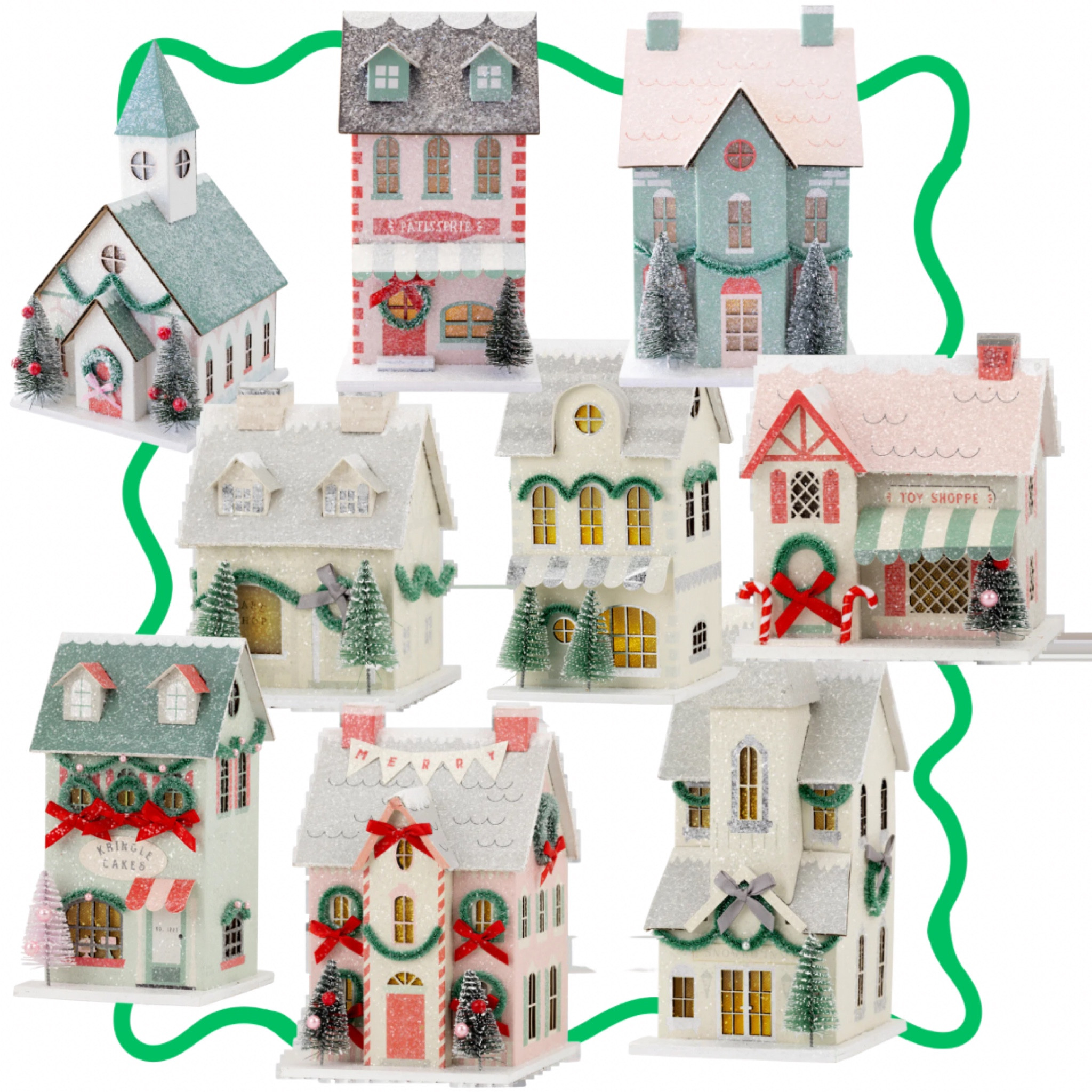 Welcome to the charming and glittery Christmas Village Collection! Heavyweight paper house boasts glitter accents, making it a whimsical addition to any Christmas village set-up.

#LTKHome houses Inn Church Bakery Cake Shoppe Toy Shopp

#LTKHoliday #LTKSeasonal #LTKCyberWeek