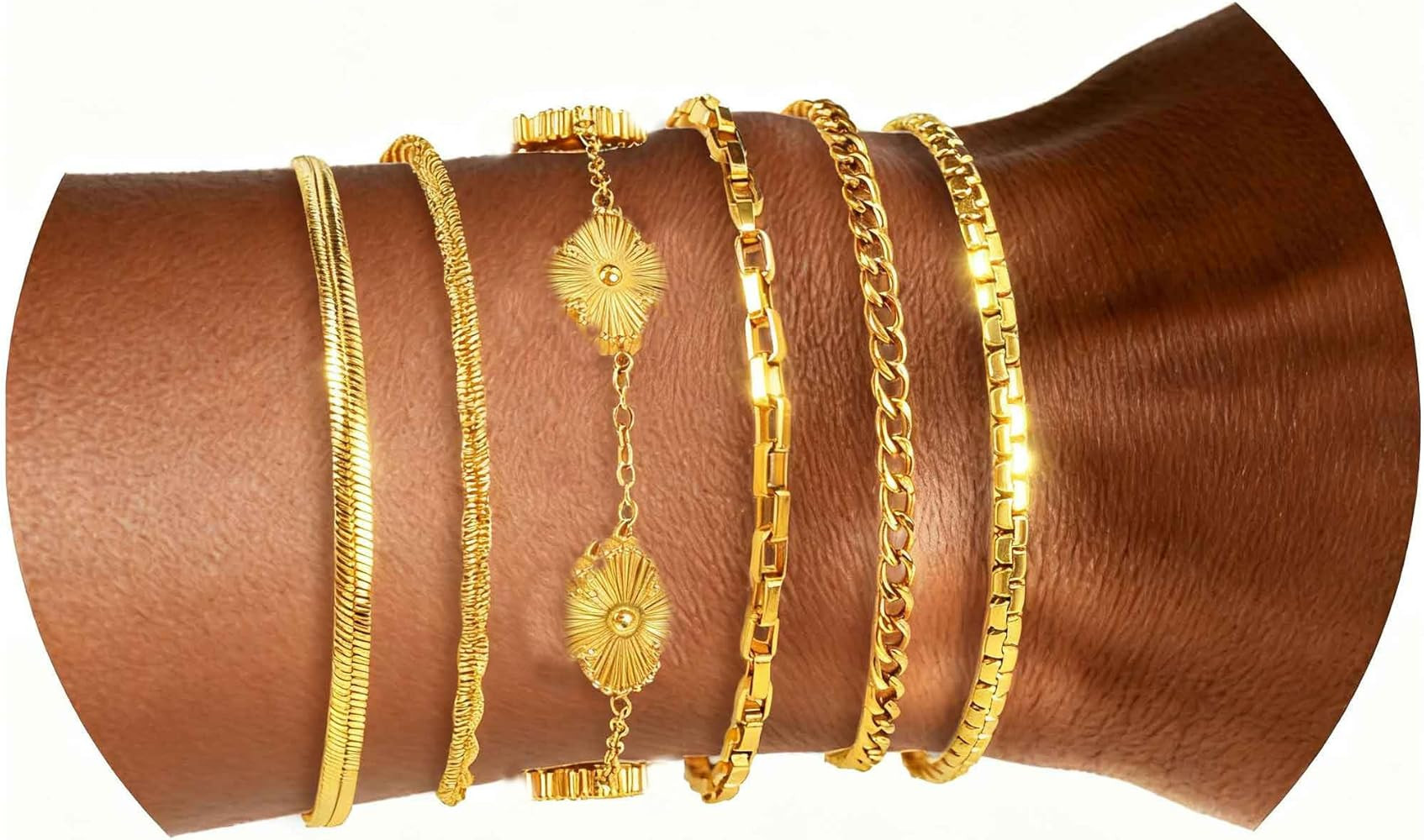 Gold Bracelets for Women Dainty 18K Real Gold Plated stackable Bracelets for Women Non Tarnish wa... | Amazon (US)