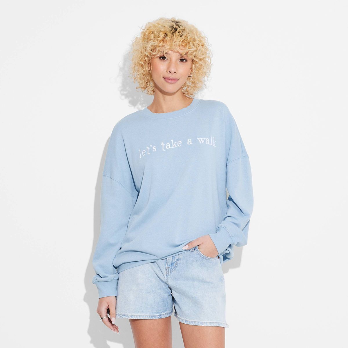 Women's Let's Take a Walk Graphic Sweatshirt - Light Blue XL | Target