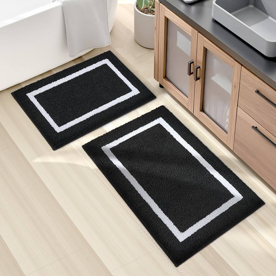HOMEIDEAS Black and White Bathroom Rugs Sets 2 Piece, Super Soft and Absorbent Microfiber Tufted ... | Amazon (US)