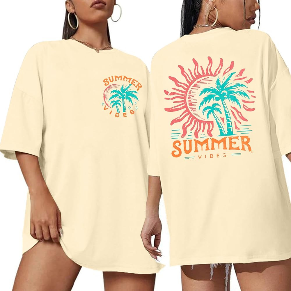NANYUAYA Hawaiian Shirts Women Oversized Graphic Tees Tropical Beach Vacation T-Shirts Summer Sho... | Amazon (US)