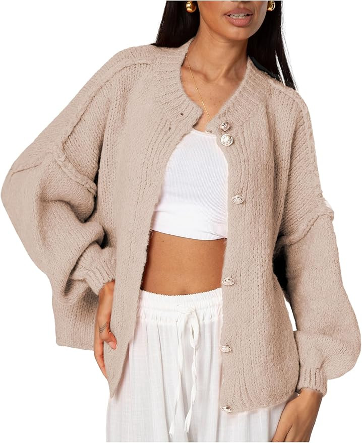 SeekMe Womens Cardigan Sweaters Casual Lightweight Long Sleeve Button Up Knit Oversized 2024 Fall... | Amazon (US)