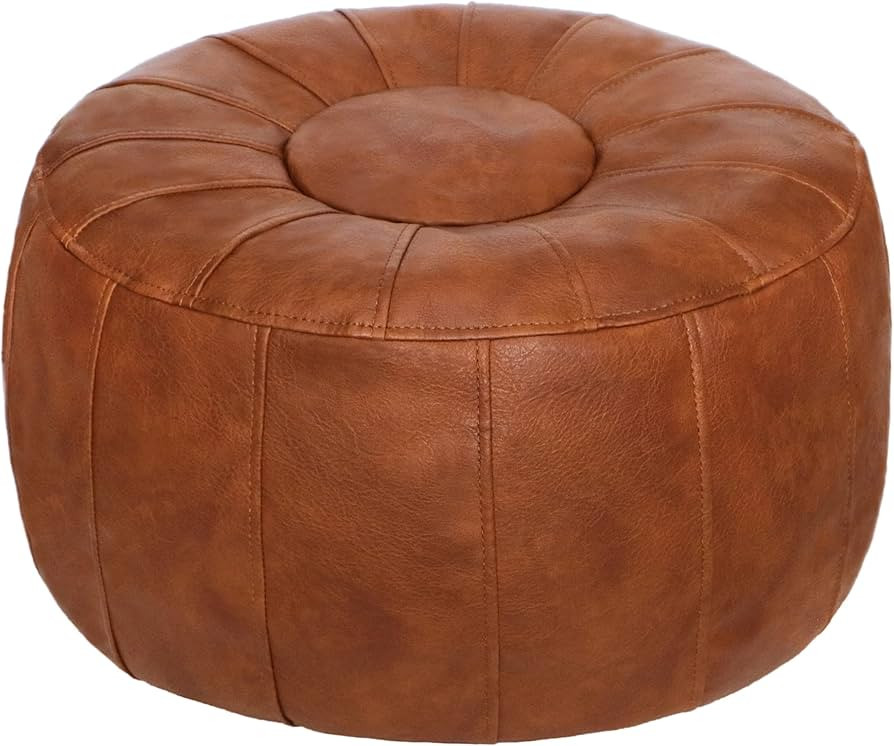 Thgonwid Unstuffed Moroccan Pouf Ottoman Cover- Handmade Round Faux Leather Foot Stool with Large... | Amazon (CA)
