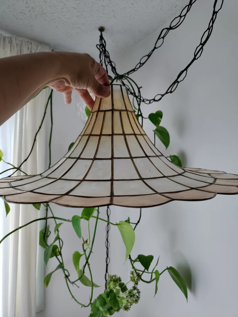 Vintage Antique Capiz Shell Swag Lamp Shade Trumpet Shape Boho Beach Decor | Etsy (US)