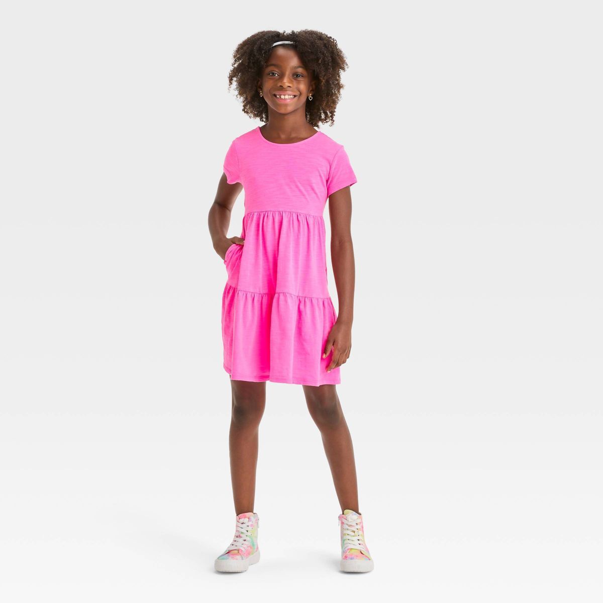 Girls' Short Sleeve Open Back Tiered Knit Dress - Cat & Jack™ | Target