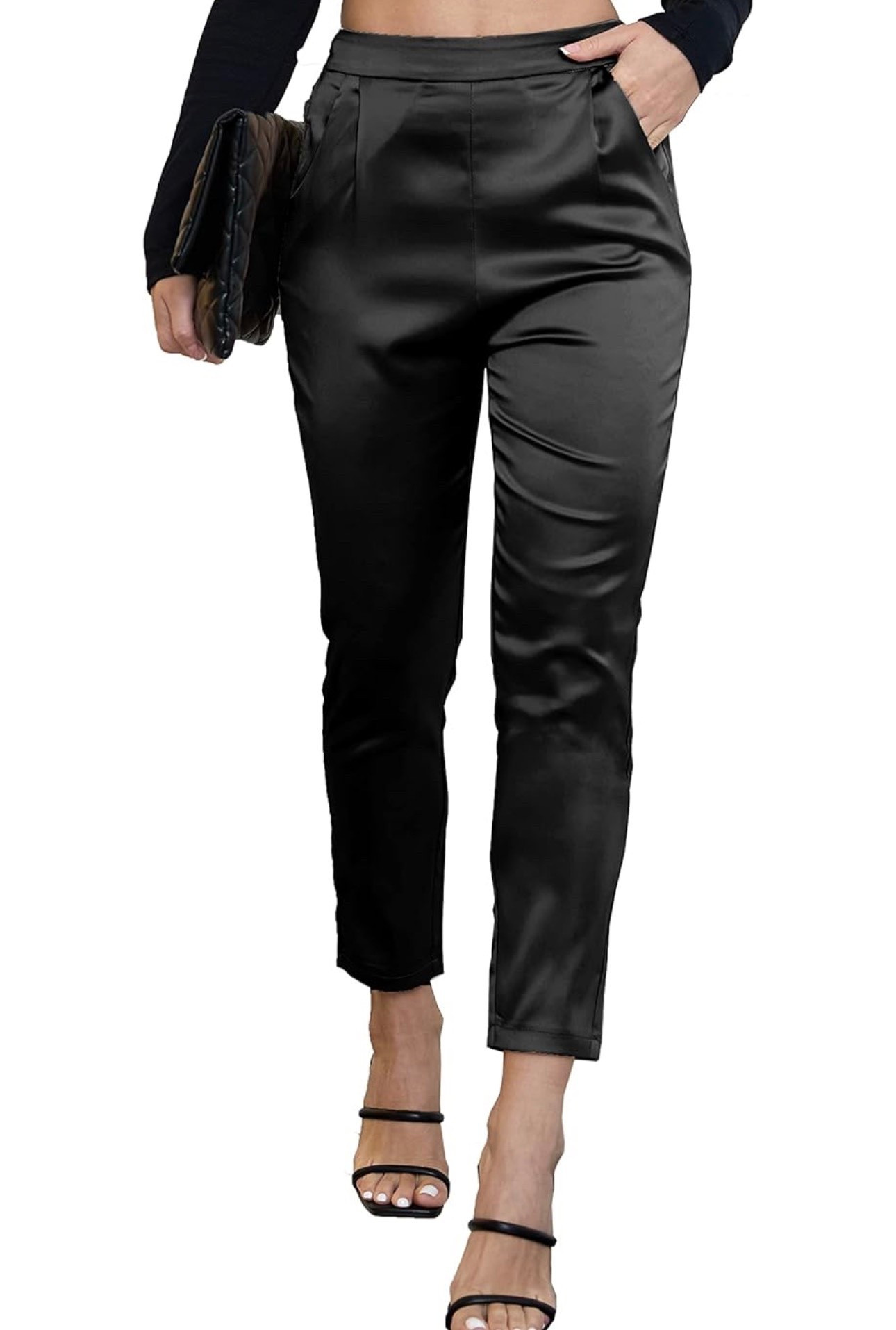 heipeiwa Women's Satin Pants Dress Casual Pleated Pull on High Waist Pants Baggy Front Tapered Trouser

#LTKHoliday #LTKootd