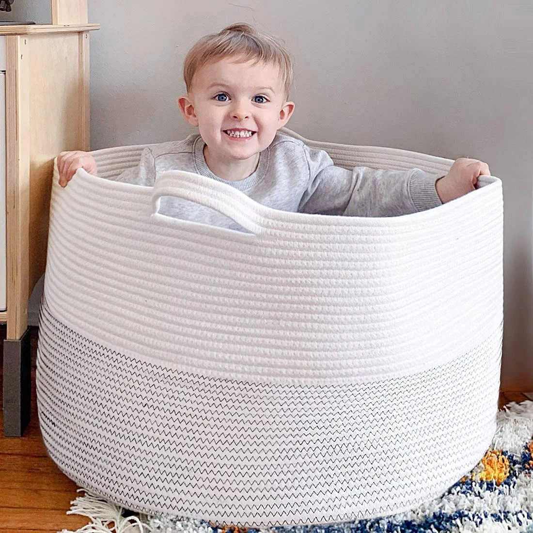 Goodpick Large Basket 23.6"D x 14.2"H Jumbo Woven Basket Cotton Rope Basket Baby Laundry Basket H... | Amazon (US)