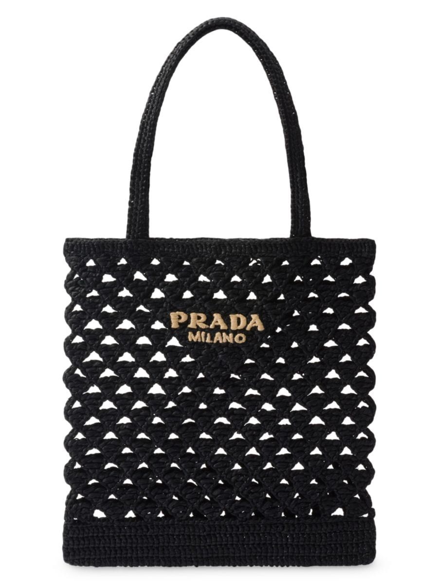 Shop Prada Woven Fabric Crochet Tote Bag | Saks Fifth Avenue | Saks Fifth Avenue