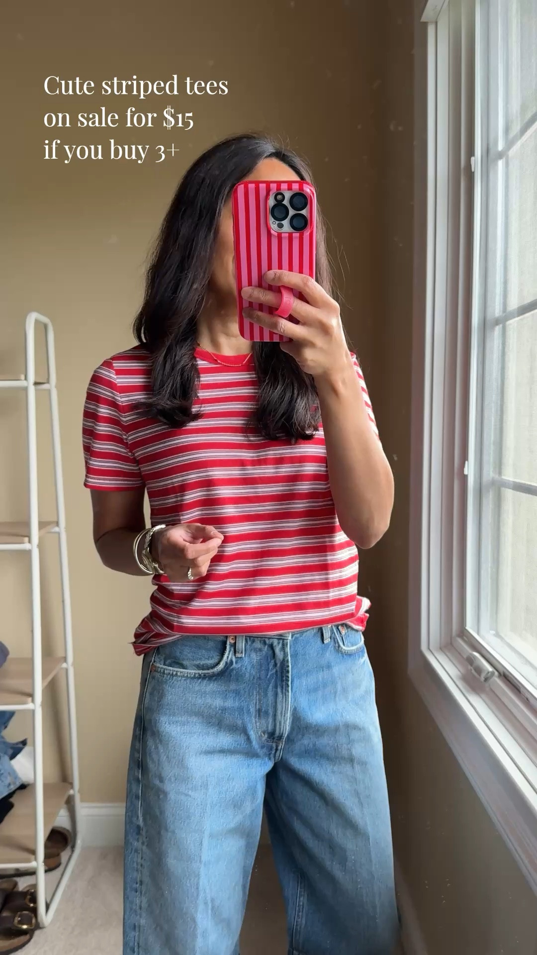 Spring outfits 2026
What I wore today: t-shirt & jeans 
- I am in a t-shirt most days and I needed to add some color and stripes for variety. These lightweight tees are all cotton. Multiple colors and stripe patterns are available. I size up for a more relaxed fit. Currently on sale for $15 each when you buy 3+. 
- Relaxed jeans with a slight barrel cut. 
Exact designer jeans are true to size. Linking similar options. (I have the Madewell jeans too and the style is similar.)
- Jelly mules are comfy out of the box. This color is like a nude blush. Also comes in clear. True to size; look for less at $35. 
- Delicate gold necklace with a pop of color. Linking options. 
- Everyday bangle bracelets. 
- Trendy sunglasses. 


#LTKOver40