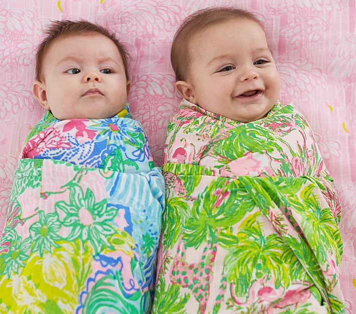 Lilly Pulitzer Flamingo Organic Muslin Swaddle Set | Pottery Barn Kids
