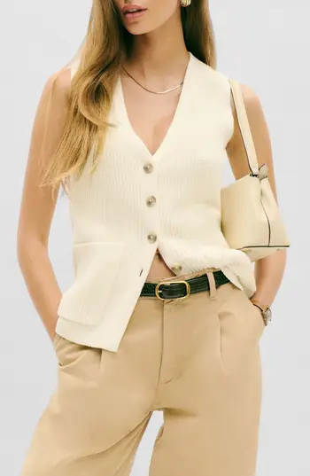 Reformation Faye Organic Cotton Sweater Vest in Gossamer at Nordstrom Rack, Size Large | Nordstrom Rack