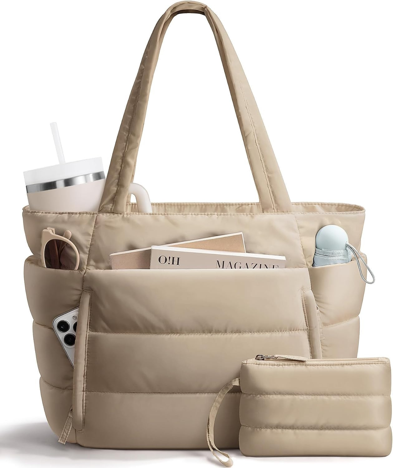 Bagstellar Puffer Tote Bag for Women, Lightweight Puffy Travel Gym Work Bag | Amazon (US)
