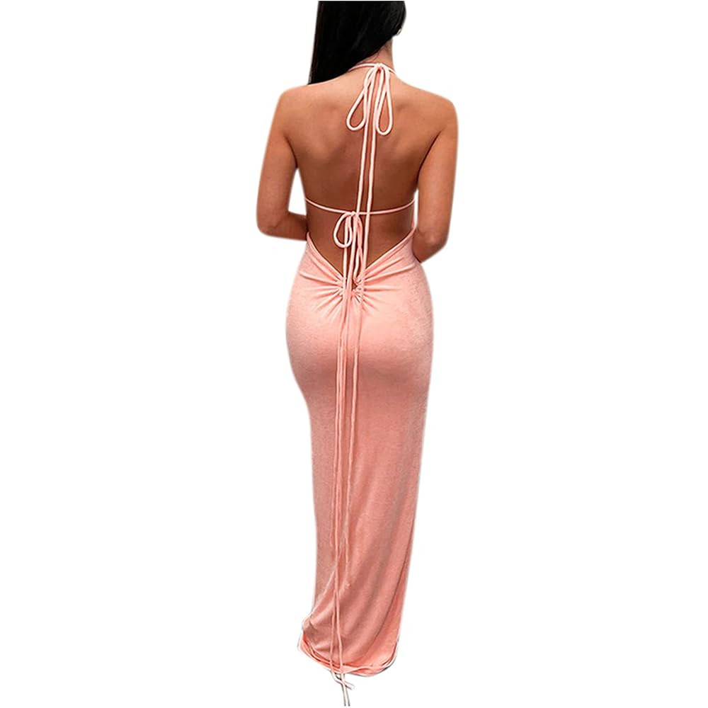 RARITYUS Women's Sexy Cowl Neck Backless Maxi Dress Elegant Satin Bowknot Long Dress Cocktail Par... | Amazon (US)