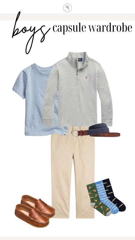 Dressy outfit from the Boys capsule wardrobe. Here is a list of recommended items with the number I suggest for each! Remember this is a jumping off point and you should go through your kids clothes and see what they have first before heading to the store.

5x Short Sleeve Tshirts // I recommend a mix of graphic and plain Tshirts.

4x Long Sleeve Tshirts // I recommend a mix of plain and stripe

2x polo shirts // solid blues work well here

Jackets // Windbreaker or rain coat and a pullover 

2x Denim // I recommend one dark and one light. We love target jeans and HM for our boys. 

2x Joggers in grey and navy

5x shorts // I recommend navy, khaki and grey as a base and then fill in with color and pattern for the remaining 3.

1x Dress pants // I love Jcrew for my joys.

Shoes // casual sandals that can get wet like keens, crocs or natives Dress shoes (we love loafers!) and sneakers.

Accessories: An easy to adjust belt, socks for sneakers and socks for dress shoes. 

Spring outfits, kids outfits, outfits for boys, boys capsule wardrobe, kids capsule wardrobe, spring capsule wardrobe, boys outfits